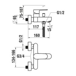 Laufen Einhebel-Wannenmischer Aufputz Neja mit Zubehör Kunststoffschlauch 1500mm... LAUFEN-H3215170041311 7612738957339 (Abb. 1)