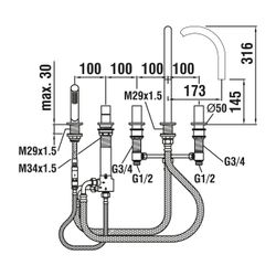 Laufen 5-Loch Wannenfüllkombination Kartell Festauslauf Ausladung 173mm, Chrom, ... LAUFEN-H3223350042821 7612742481264 (Abb. 1)