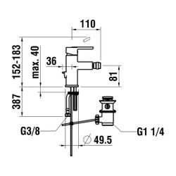 Laufen Einhebel-Bidetmischer Lua Ausladung 110mm, Chrom, Festauslauf Patrone Heb... LAUFEN-H3410810041141 7612738986773 (Abb. 1)