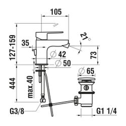 Laufen Einhebel-Bidetmischer Festauslauf Ausladung 105mm, Chrom, mit Ablaufventi... LAUFEN-H3415110041111 7612738957322 (Abb. 1)