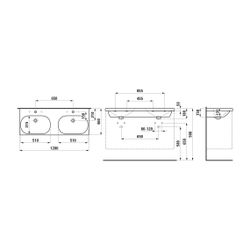 Laufen Doppelwaschtisch LUA 460x1200x180mm, Weiß LCC, 3 Hahnlöcher mit Überlauf... LAUFEN-H8140814001081 7612738986094 (Abb. 1)