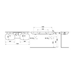 Laufen Doppelwaschtisch INO 450x1420x145mm, Weiß LCC, ohne Hahnloch, mit Überlau... LAUFEN-H8143044001091 7612738049546 (Abb. 1)
