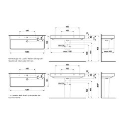 Laufen Waschtisch Laufen Pro S 465x1200x175mm, Weiß, 3 Hahnlöcher mit Überlauf... LAUFEN-H8149650001081 7612738352974 (Abb. 1)
