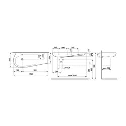 Laufen Möbelwaschtisch, Ilbagnoalessi, 500x1200x165mm, Weiß LCC, Abl. rechts, 1 ... LAUFEN-H8149734001041 7612738320348 (Abb. 1)