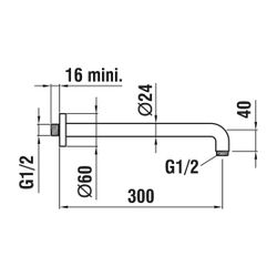 Laufen Brausewandarm, runde Rosette, Ausladung 300mm, Chrom... LAUFEN-HF503079100000 7612738994457 (Abb. 1)
