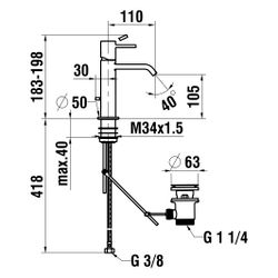 Laufen Waschtisch-Mischer Meda, Festauslauf, Ausladung 110mm, mit Ablaufventil, ... LAUFEN-HF506603100000 7612738061623 (Abb. 1)
