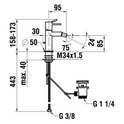 Laufen Einhebel-Bidetmischer Meda, Ausladung 95mm, mit Ablaufventil, Chrom... LAUFEN-HF506610100000 7612738061685 (Abb. 1)