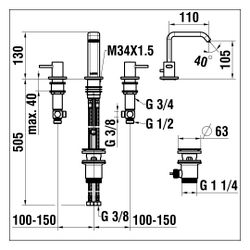 Laufen 3-Loch Waschtischmischer Meda, Festauslauf Ausladung 110mm mit Ablaufvent... LAUFEN-HF506611100000 7612738061692 (Abb. 1)