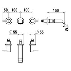 Laufen 3-Loch Waschtischmischer Meda, Unterputz, Ausladung 150mm, Chrom... LAUFEN-HF506624100000 7612738061715 (Abb. 1)