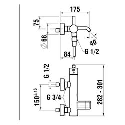 Laufen Einhebel-Wannenmischer Meda, Aufputz, mit Schlauch 1500mm und Handbrause ... LAUFEN-HF506660100600 7612738061777 (Abb. 1)