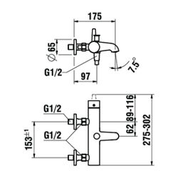 Laufen Einhebel-Wannenmischer Aufputz Pure mit Kunststoffschlauch 1500mm, Chrom,... LAUFEN-HF901760100600 7612738997755 (Abb. 1)