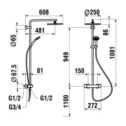 Laufen Thermostat. Duschsystem Vivid, mit Abl., wasserführ. Stange Brausenh., Re... LAUFEN-HF905452100625 7612738998202 (Abb. 1)