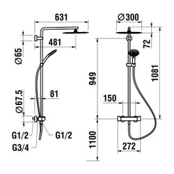 Laufen Thermostatisches Duschsystem Vivid, mit Ablage, Brausenarm Kopfbrause Dur... LAUFEN-HF905452100630 7612738998219 (Abb. 1)