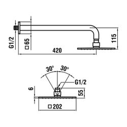 Laufen Kopfbrauseset, Wandmontage Kopfbrause 202x202mm, Chrom, Wandarm Quadratis... LAUFEN-HF960102100001 7612738998790 (Abb. 1)