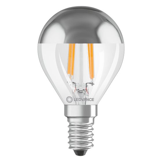 Ledvance LED-Lampe Classic P 31 Filament Mirror, 4W, 350lm, 2700K, E14, 45x77mm, Silber