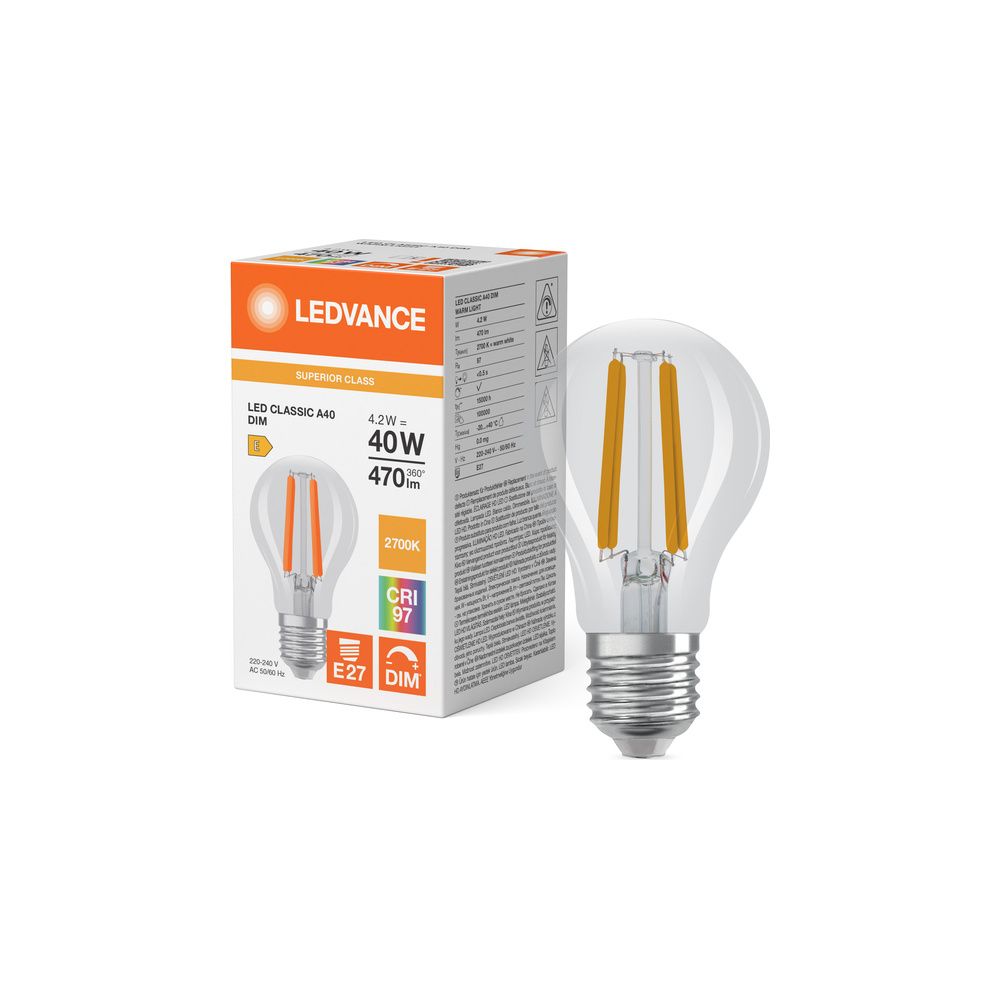 Ledvance LED-Lampe Classic A Filament DIM, 4,2W 470lm 2700K CRI97 E27, Klar... LEDVANCE-4099854065330 4099854065330 (Abb. 5)