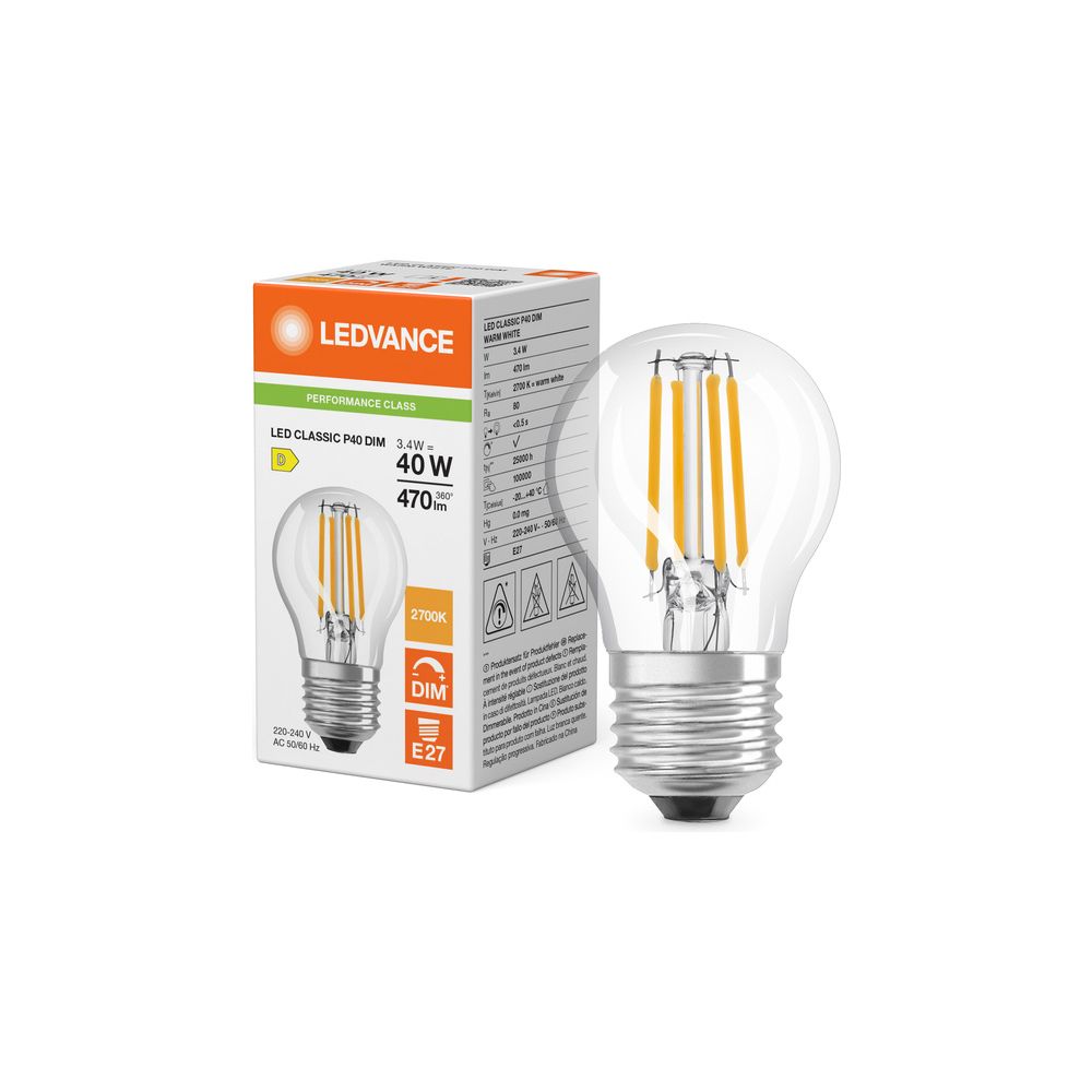 Ledvance LED-Lampe Classic P 40 Filament DIM, 3,4W, 470lm, 2700K, E27, Klar... LEDVANCE-4099854439131 4099854439131 (Abb. 5)