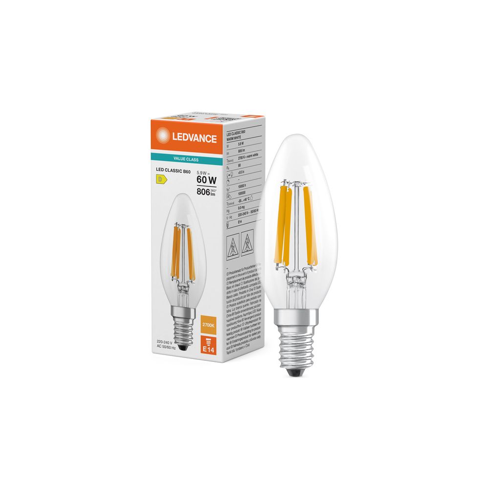 Ledvance LED-Filament-Kerzenlampe Classic B 60, 5,9W, 806lm, 2700K, E14, Klar... LEDVANCE-4099854467004 4099854467004 (Abb. 5)