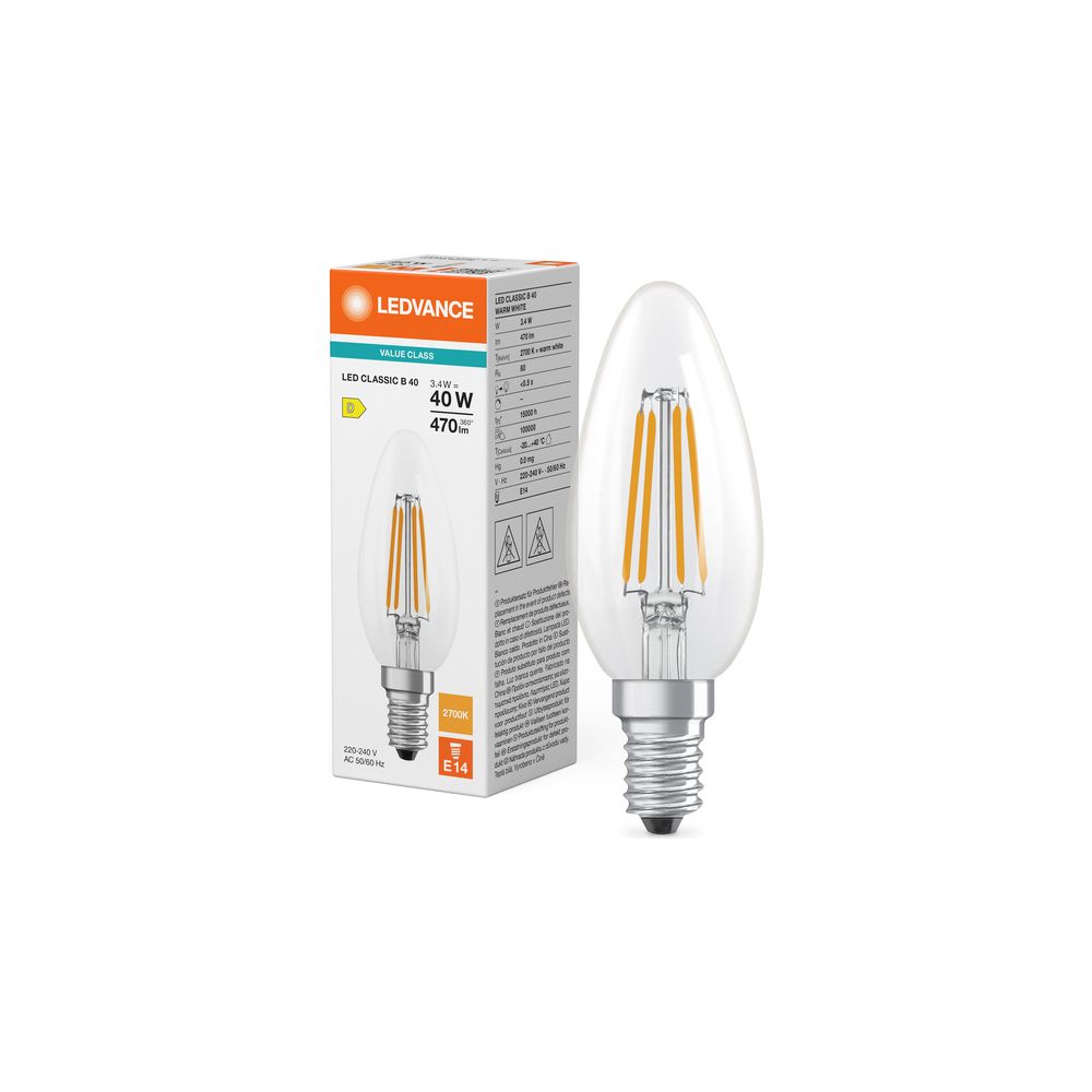Ledvance LED-Kerzenlampe Classic B 3,4W 827 E14, 470lm, 2700K, Klar... LEDVANCE-4099854466946 4099854466946 (Abb. 5)