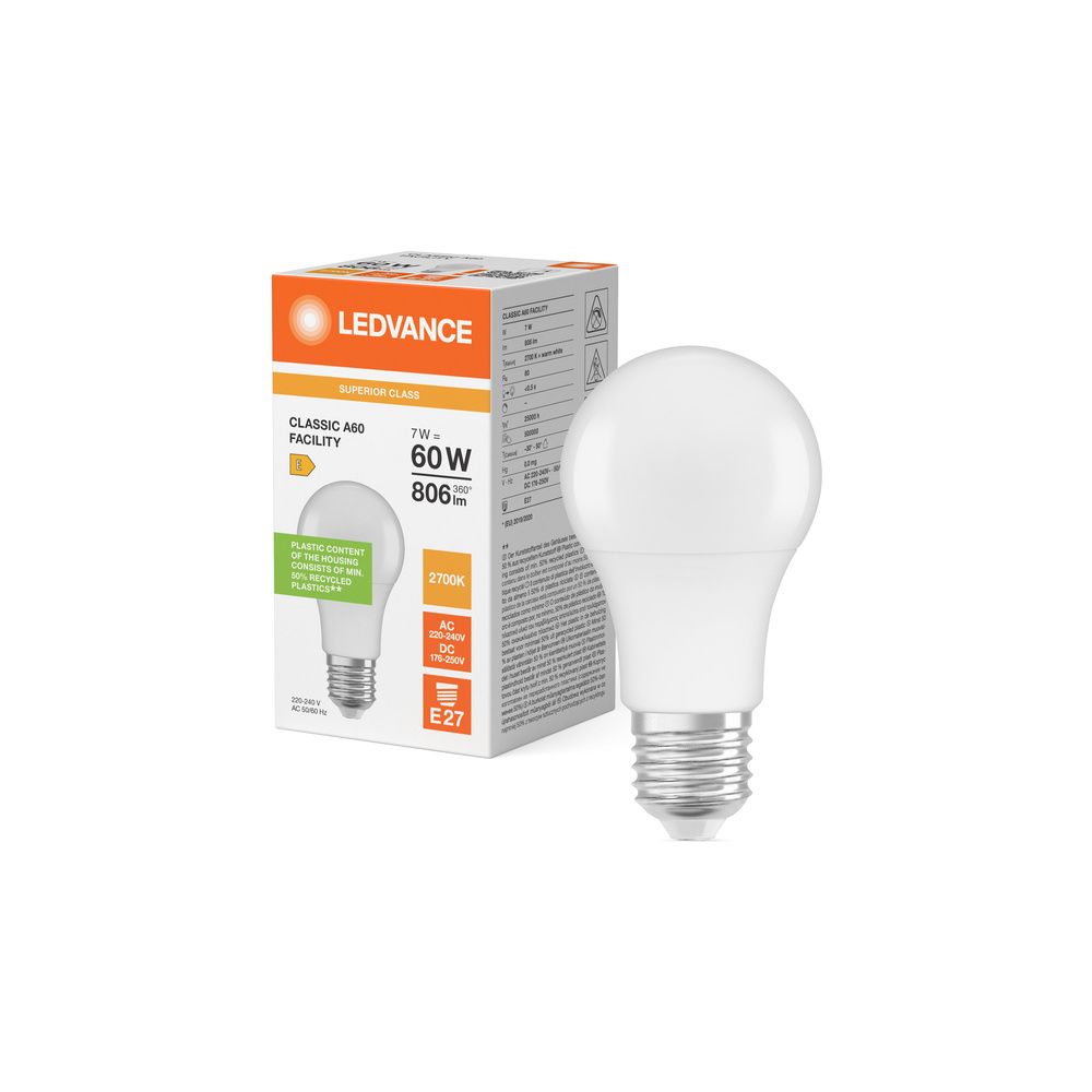 Ledvance LED-Lampe Classic A Facility S 7W 827 E27, 806lm, 2700K, mattiert, AC4... LEDVANCE-4099854044151 4099854044151 (Abb. 5)