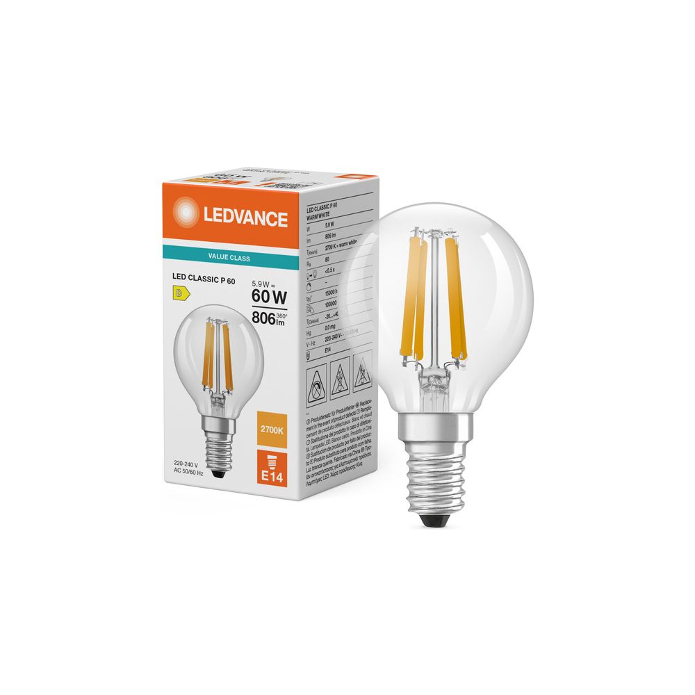 Ledvance LED-Lampe Classic P 60 Filament, 5,9W 806lm 2700K E14, Klar... LEDVANCE-4099854468513 4099854468513 (Abb. 5)