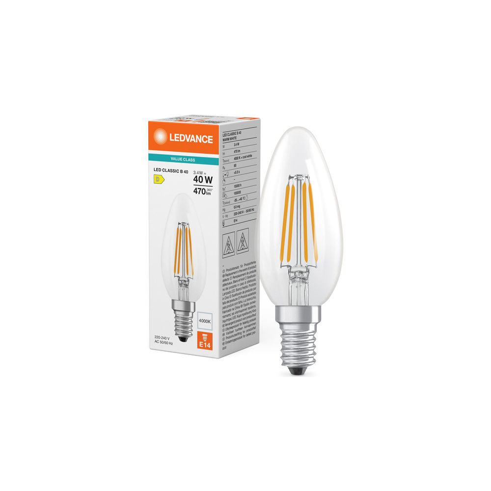 Ledvance LED-Filament-Kerzenlampe Classic B, 3,4W 840 E14, 470lm, 4000K, Klar, ... LEDVANCE-4099854466403 4099854466403 (Abb. 5)