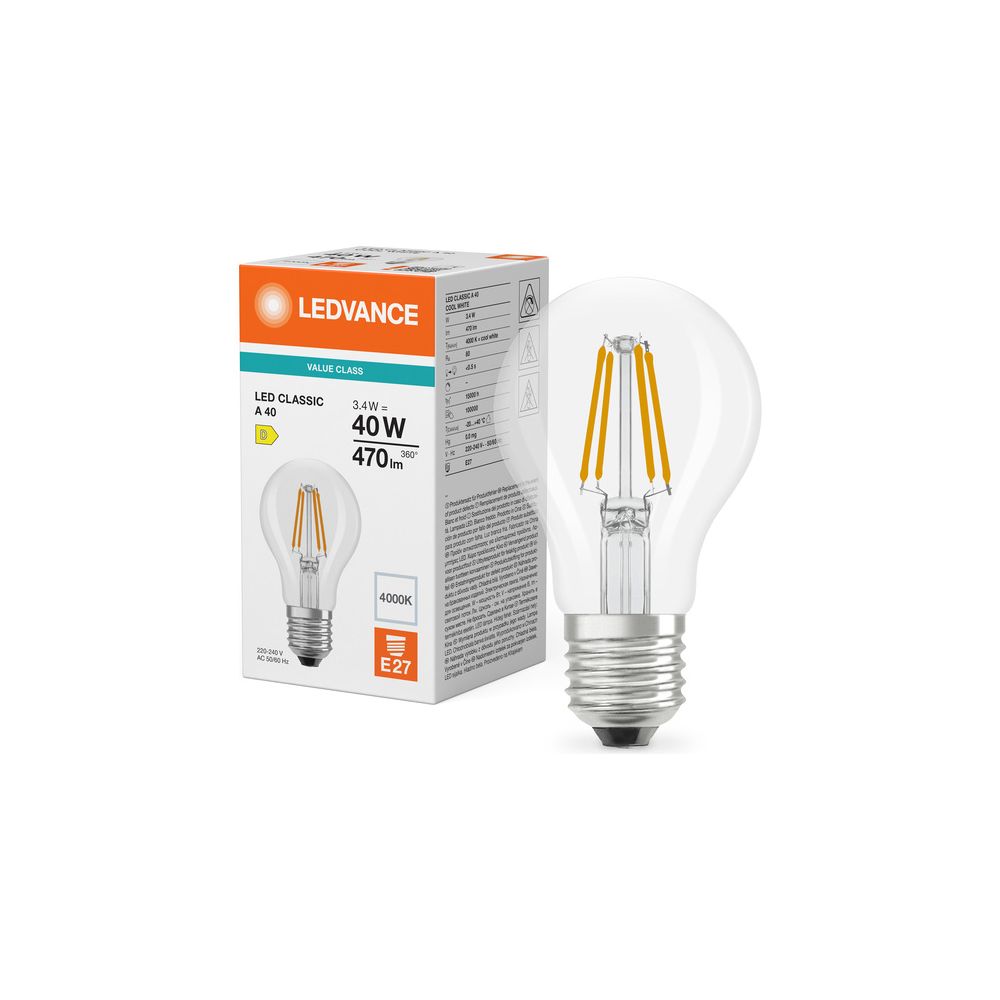 Ledvance LED-Lampe Classic A 40 Filament 3,4W 840 E27, 470lm, 4000K, Klar... LEDVANCE-4099854465635 4099854465635 (Abb. 5)