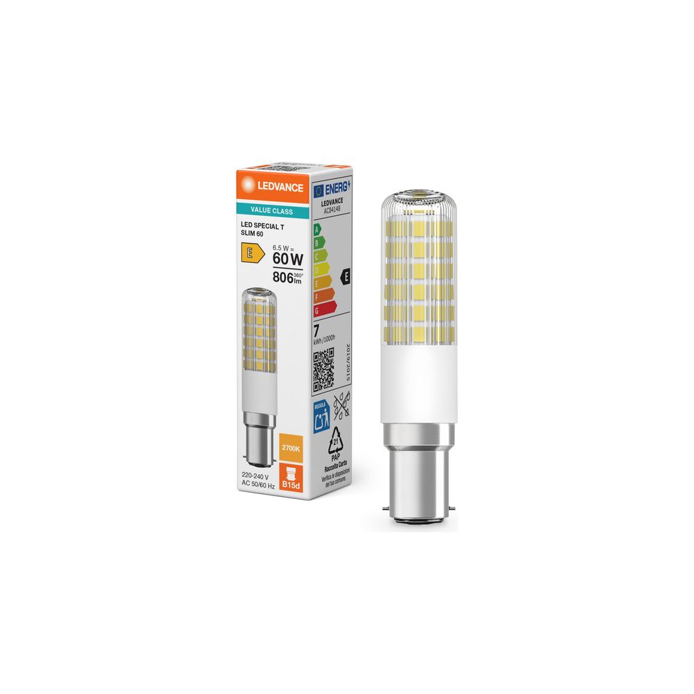 Ledvance LED-Lampe SPECIAL T SLIM, 6,5W, 827, B15d, 806 lm, 2700 K, 18mm, Klar... LEDVANCE-4099854267123 4099854267123 (Abb. 5)