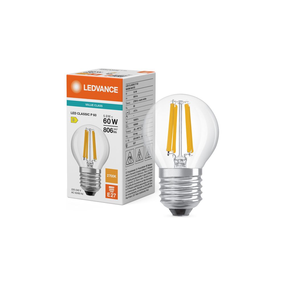 Ledvance LED-Lampe Classic P Filament, 5,9W, 806lm, 2700K, E27, Klar... LEDVANCE-4099854468476 4099854468476 (Abb. 5)