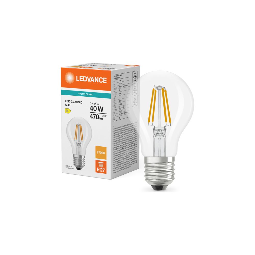 Ledvance LED-Filamentlampe Classic A 40, 3,4W, 470lm, 2700K, E27, Klar, AC70069... LEDVANCE-4099854465857 4099854465857 (Abb. 5)