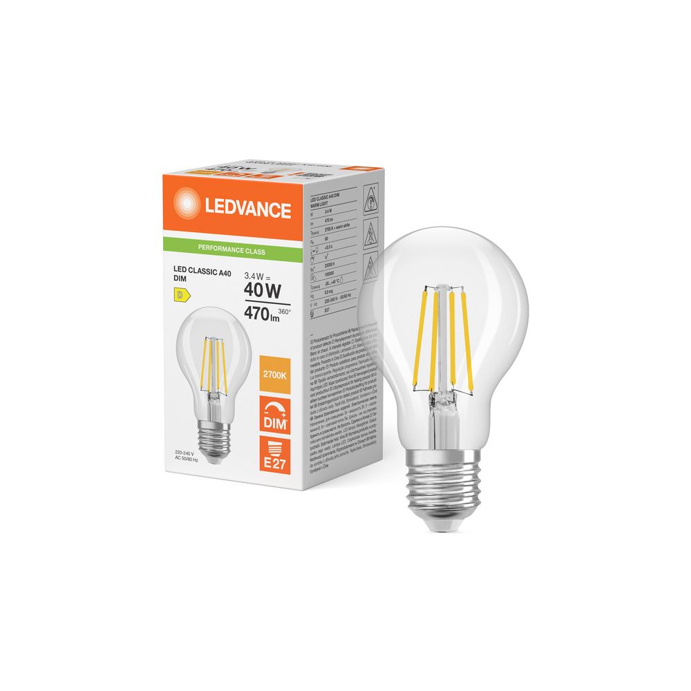 Ledvance LED-Lampe Classic A Filament DIM, 3,4W, 470lm, 2700K, E27, Klar... LEDVANCE-4099854463617 4099854463617 (Abb. 5)