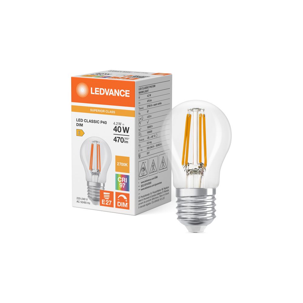 Ledvance LED-Filamentlampe Classic P DIM, 4,2W, 470lm, 2700K, E27, Klar... LEDVANCE-4099854077968 4099854077968 (Abb. 5)