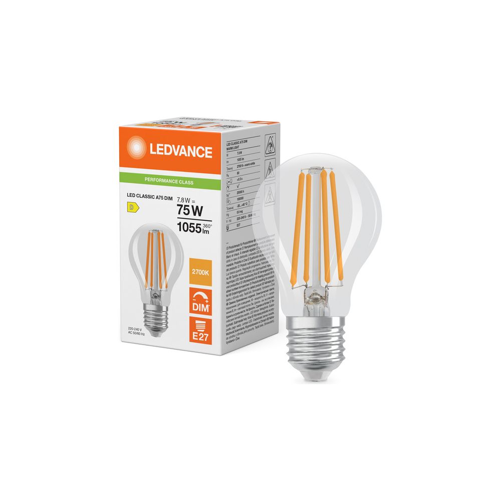 Ledvance LED-Lampe Classic A 75 Filament DIM P, 7,8W, 1055lm, 2700K, E27, Klar... LEDVANCE-4099854060915 4099854060915 (Abb. 3)