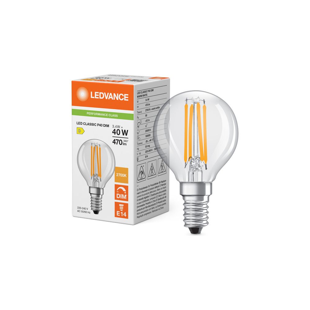 Ledvance LED-Lampe Classic P Filament DIM, 3,4W 470lm 2700K E14, Glas, Klar, 1... LEDVANCE-4099854439193 4099854439193 (Abb. 3)