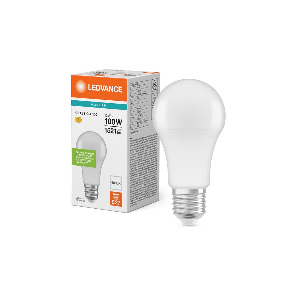 Ledvance LED-Lampe Classic A 13W 840 E27, 1.521 lm, Matt, Weiß, LED CLA100 13 W... LEDVANCE-4099854048968 4099854048968 (Abb. 5)