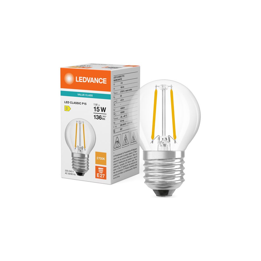 Ledvance LED-Filamentlampe Classic P 1W 827 E27, 136 lm, 2700 K, Klar... LEDVANCE-4099854467837 4099854467837 (Abb. 5)
