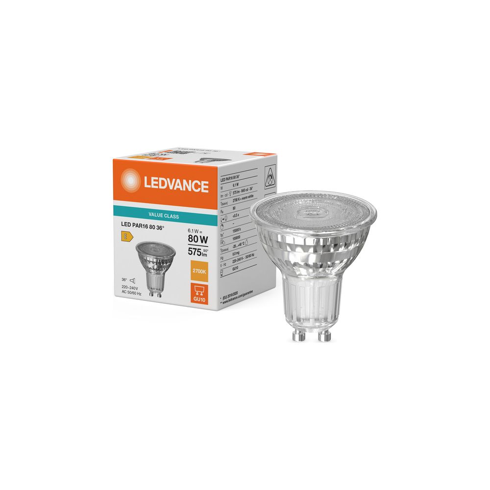 Ledvance LED-Reflektorlampe PAR16 80 36 Grad 6,1W 827 GU10, 575 lm, 2700 K, Gla... LEDVANCE-4099854457203 4099854457203 (Abb. 5)
