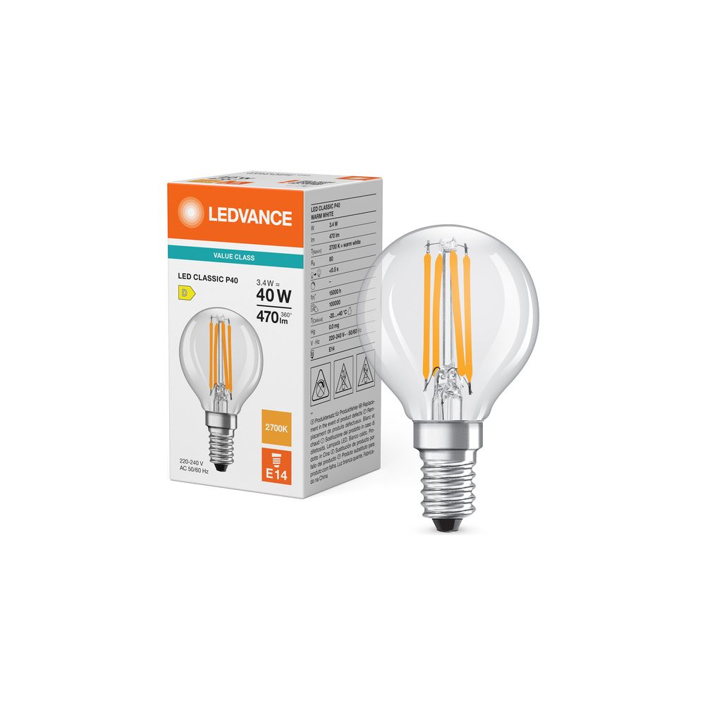 Ledvance LED-Lampe Classic P Filament, 3,4W 470lm 2700K, E14, Klar... LEDVANCE-4099854468414 4099854468414 (Abb. 3)