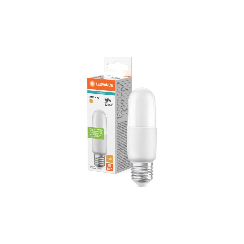 Ledvance LED-Lampe Classic Stick 9,5W 827 E27, 1.055lm, 2700K, Matt, Weiß... LEDVANCE-4099854057175 4099854057175 (Abb. 5)