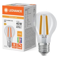 Ledvance LED-Lampe Classic A Filament DIM, 4,2W 470lm 2700K CRI97 E27, Klar... LEDVANCE-4099854065330 4099854065330 (Abb. 1)