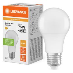 Ledvance LED-Lampe Classic A 75 Facility S, 9W 1055lm 2700K E27, Matt, Weiß... LEDVANCE-4099854044199 4099854044199 (Abb. 1)
