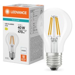 Ledvance LED-Lampe Classic A 40 Filament 3,4W 840 E27, 470lm, 4000K, Klar... LEDVANCE-4099854465635 4099854465635 (Abb. 1)