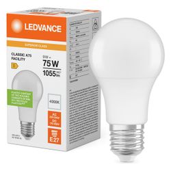 Ledvance LED-Lampe Classic A 75 Facility S 9W 840, E27, 1055 lm, 4000 K, Matt... LEDVANCE-4099854044212 4099854044212 (Abb. 1)