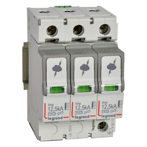 Legrand Kombiableiter Typ 1+2 3+0 Schaltung, 320V, 12,5kA, 3 TE, mit Fernmeldekontakt, 412272