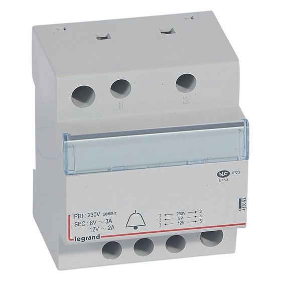 Legrand Klingeltrafo Lexic, 230V, 12/8V, 24W, 4TE, 84x66x72mm, 413092