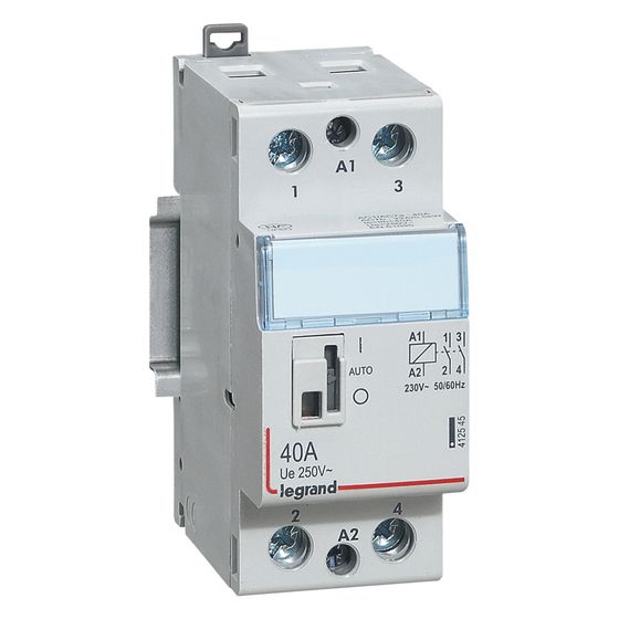 Legrand Installationsschütz CX3, 230V, 40A, 2 Schließer, mit Handschalter, 2 Teilungseinheiten, 412545