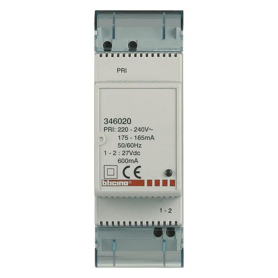 Legrand BTicino Zusatznetzgerät 27V DC 600mA, 230V AC, 2 Teilungseinheiten, 89,7x33,9x66,2mm, 346020