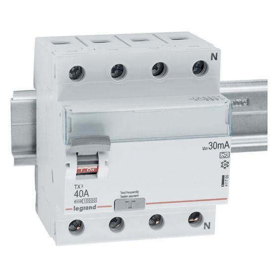 Legrand Fehlerstromschutzschalter TX3 40A, 4-polig, 30mA, Typ A, 400V, 4TE, Grau