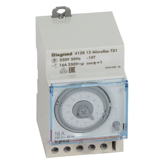 Legrand Tageszeitschaltuhr MicroRex T31F, 230V, 1 Kanal, 3TE, Grau, 412812