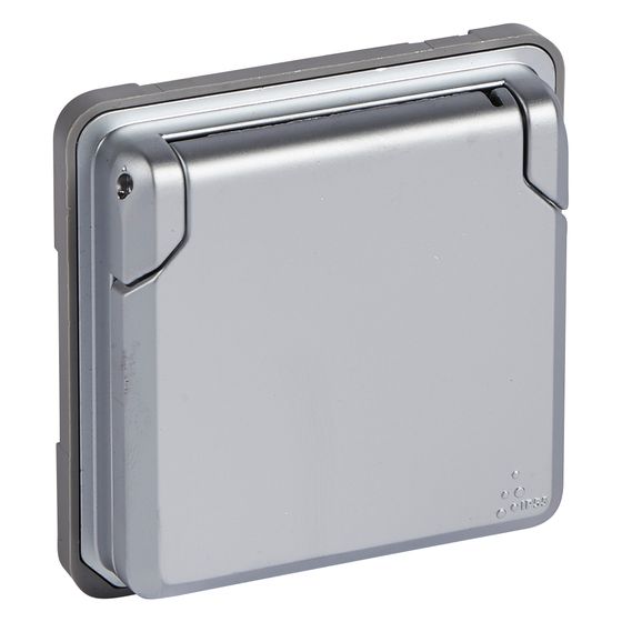 Legrand Schutzkontakt-Steckdose Soliroc, 16A 250V, IP55, IK10, mit Klappdeckel, erhöhtem Berührungsschutz, Metall, Chrom